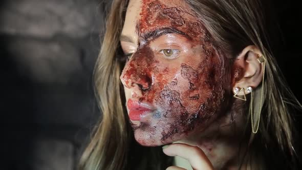 Terrible bloody zombie girl. Halloween