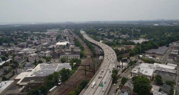 Flying Over a Highway in New Rochelle New York