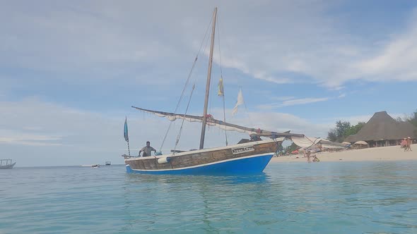 Zanzibar Tanzania  Boat Near the Shore Slow Motion