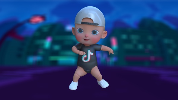 Cartoon Baby dances in Tik Tok outfit.