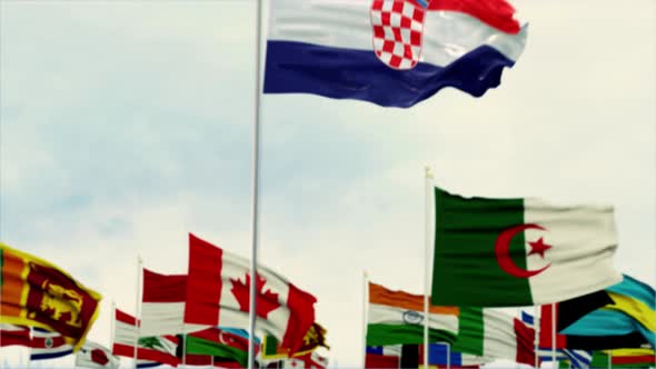 Croatia Flag With World Globe Flags Morning Shot