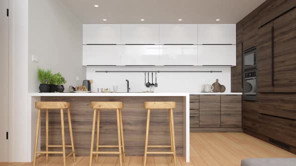 Modern Living Room with Tv and Kitchen