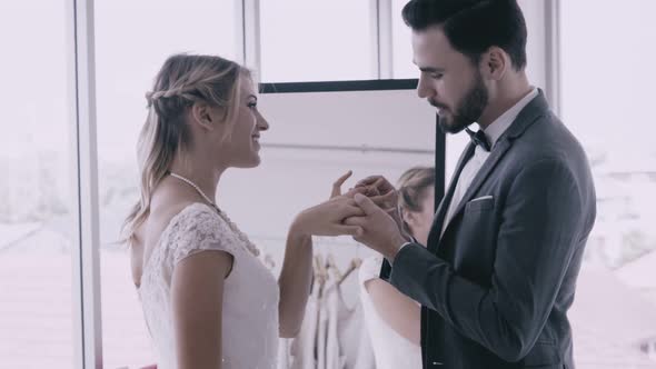 Happy Bride and Groom in Wedding Dress Prepare for Married in Wedding Ceremony