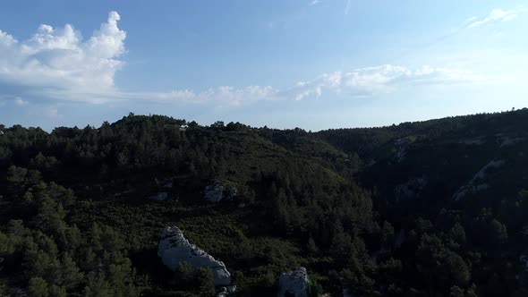 Massif des Alpilles in the heart of the Alpilles natural park seen from the sky