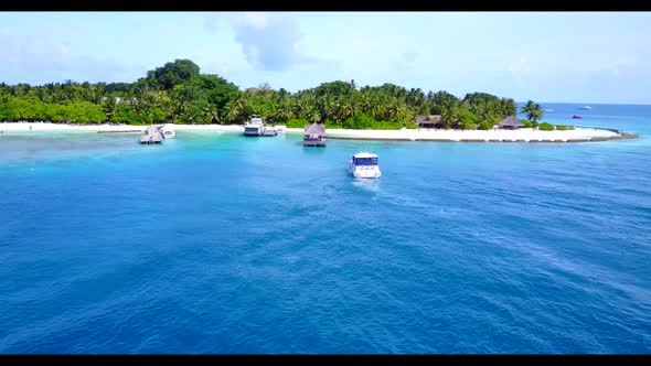 Aerial top view travel of relaxing seashore beach break by shallow sea and bright sandy background o