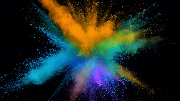 Super Slowmotion Shot of Color Powder Explosion Isolated on Black Background