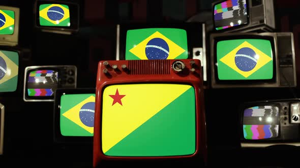 Flag of Acre and Brazil Flags on Retro TVs.