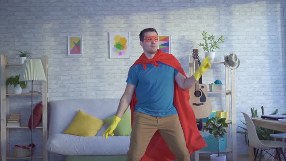 Dancing Man Householder Superhero in Yellow Gloves