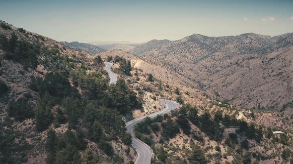 Aerial View Winding Motorway in Mountains