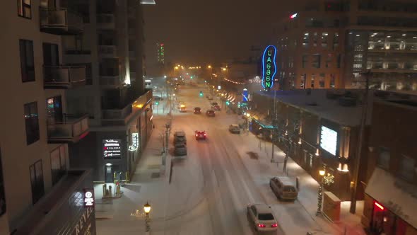 aerial view, street during winter time