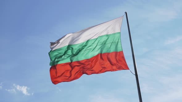 Bulgarian Flag Moving To Strong Wind