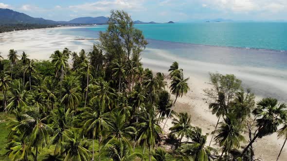 Unusual Coast of White Sand. Breathtaking Landscape of Sandy Wavy Seaside. Paradise Islands in Asia