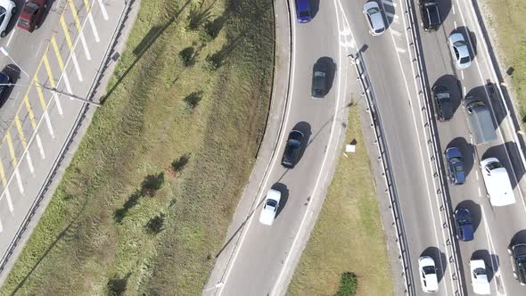 Cars Ride on the Road. Slow Motion. Kyiv. Ukraine. Aerial