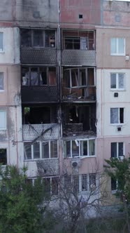 Vertical Video of a Residential Building Destroyed By the War in Ukraine