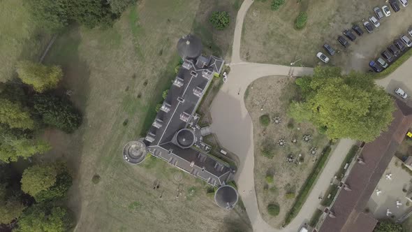 Aerial view of french castle Chateau de La Cote summer rural landscape nature meadows trees France