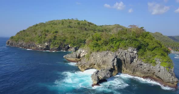 Aerial drone view of a rocky beach coastline