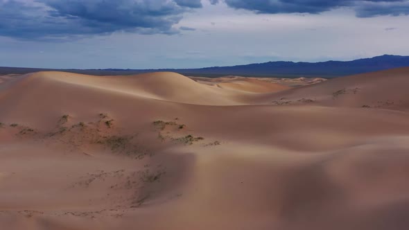 Aerial View of Sand Dunes in Gobi Desert Mongolia