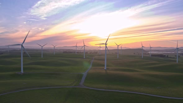 Wind Farm In The Setting Sun