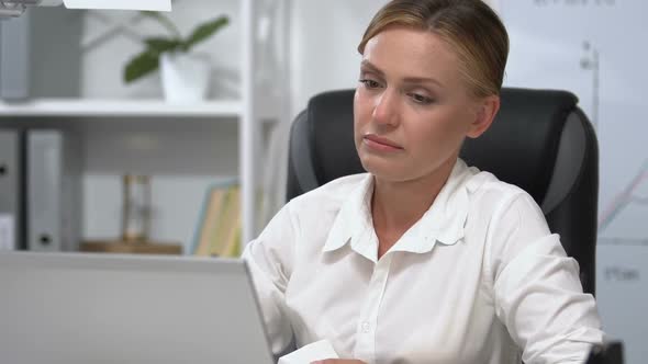 Sick Businesswoman Sneezing in Tissue on Workplace, Seasonal Fever, Epidemic