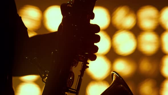 Musician Hands Playing Saxophone Jazz Club Closeup