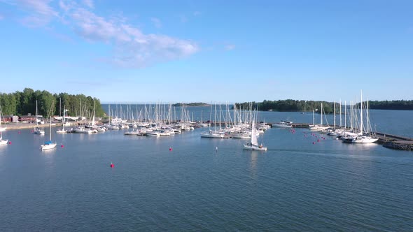 Small White Yachts and Boats on the Side of the Port in Baltic Sea in Finland