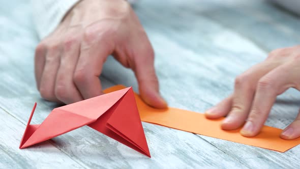 Close Up Man Folding Origami Figure