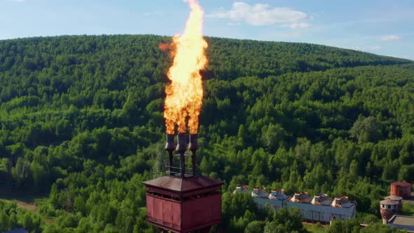 The Stack at the Chemical Plant Burns the Residues of Gas