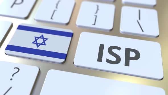 ISP or Internet Service Provider Text and Flag of Israel on Keyboard