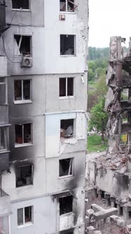 Vertical Video of a Wartorn House in Ukraine