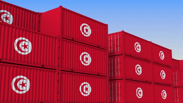 Cargo Containers with Flag of Tunisia