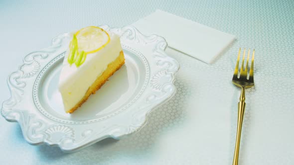 Lemon Cheesecake on a Retro Plate