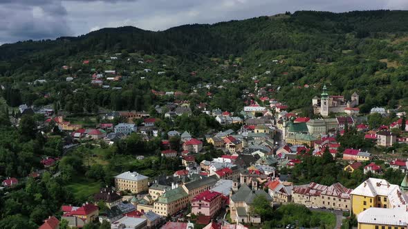 Aerial view of the town of Banska Stiavnica in Slovakia