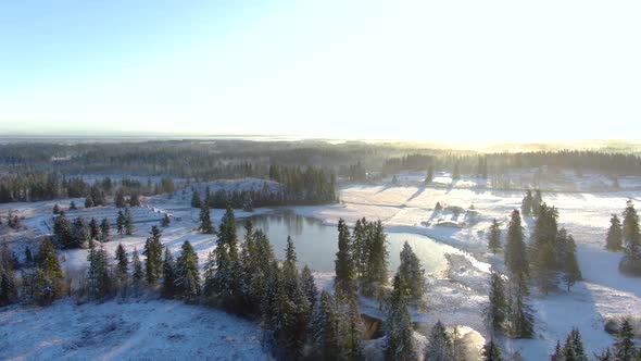 Ariel footage of snow covered landscapes.