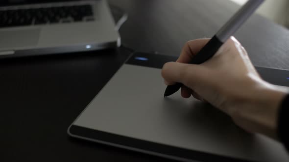 Graphic Designer Sketch On Tablet Pen