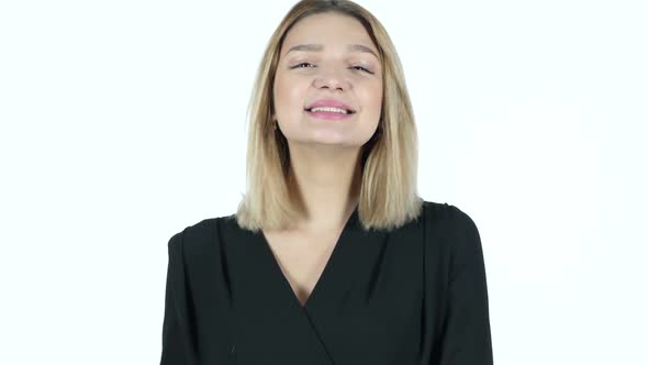 Young Woman Amazed by Surprise, White Background