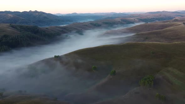 Foggy Landscape On Hills Aerial View