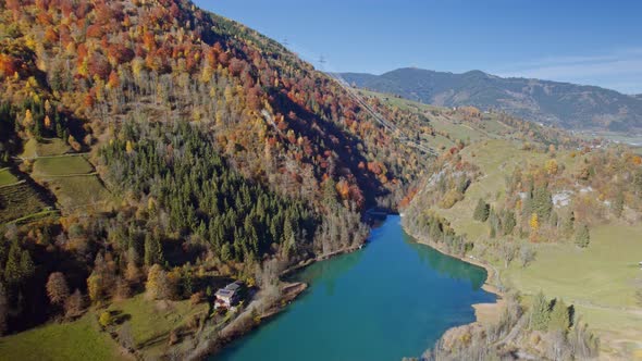 Drone Flight Over Klammsee Reservoir In Autumn
