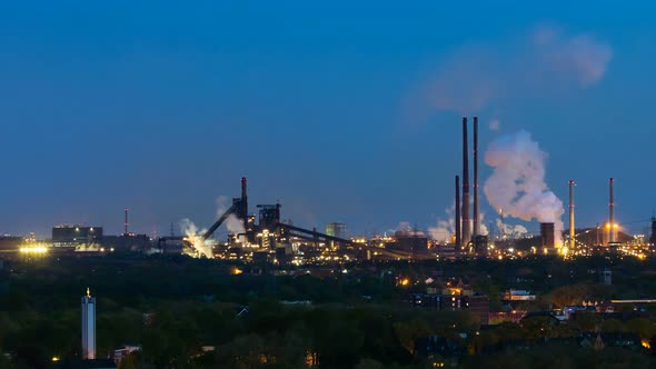 Heavy Industry At Night Panning Time Lapse