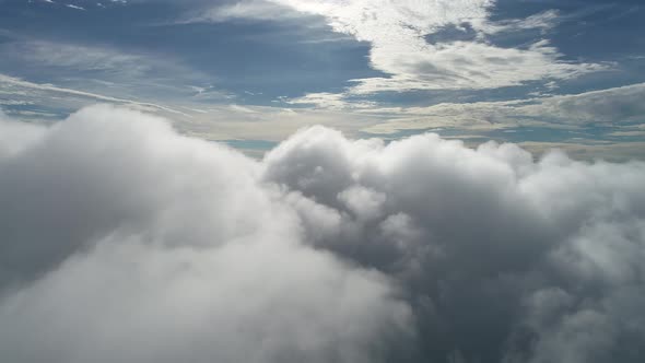 Fog morning at downtown district. Above the clouds.