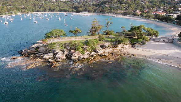 Aerial Footage of a Beautiful Bay with Yachts Near the Mosman Area. Australia