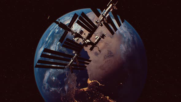 International Space Station in Outer Space Over the Planet Earth Orbit alt