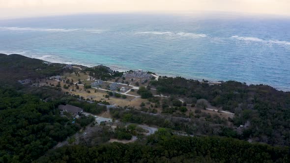 Aerial View of the Mayan Ruins of Tulum at Tropical Coast