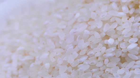 Grains of Raw Rice Rotate Close-up