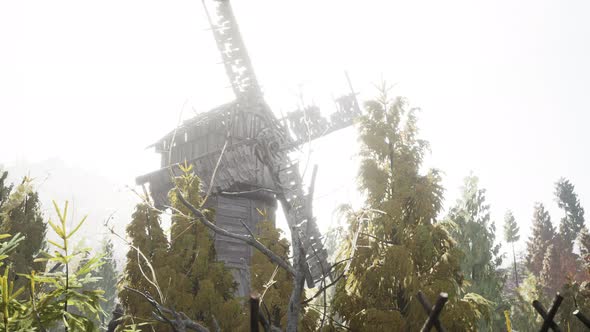 Old Traditional Wooden Windmill in the Forest