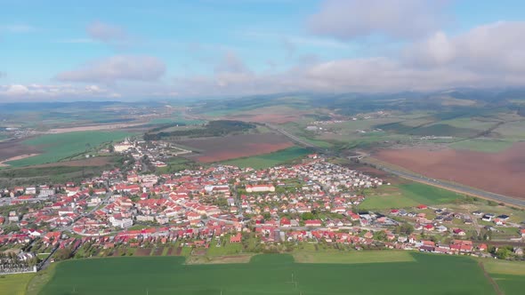 Aerial Drone View on Village or Small Town Near Spissky Castle. Slovakia