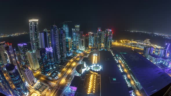 The Skyline of the West Bay Area From Top in Doha Timelapse Qatar