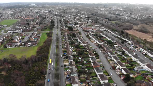Aerial footage of the town of Aylesbury in the UK 