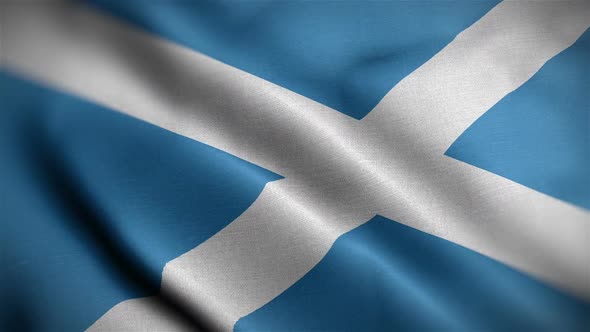 Scotland Flag Closeup Blowing In Wind