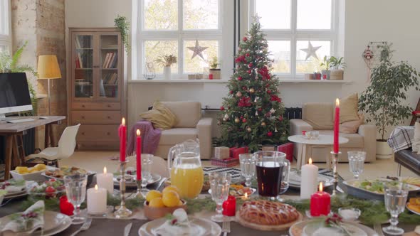 Interior of Cozy Living Room on Christmas