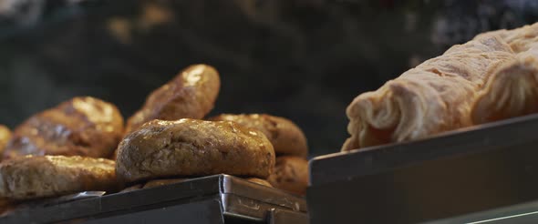 Fresh bread and buns in a cafe shop